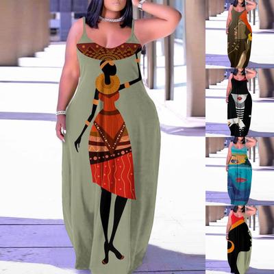 Женские модные летние солнцезащитные платья Длинные спагетти с регулируемым ремешком без рукавов с цветочным принтом Повседневное длинное платье макси для женщин с карманами