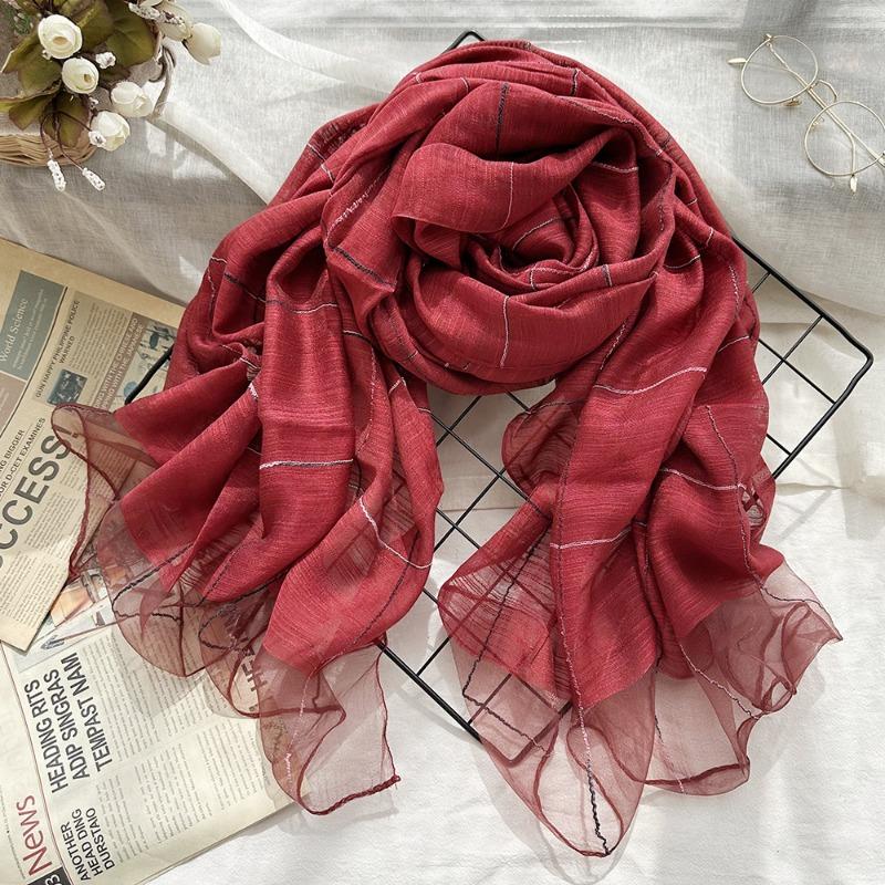 Тонкий шелковый шарф на весну и лето с изысканным внешним видом, женский шарф с элегантными вертикальными полосками