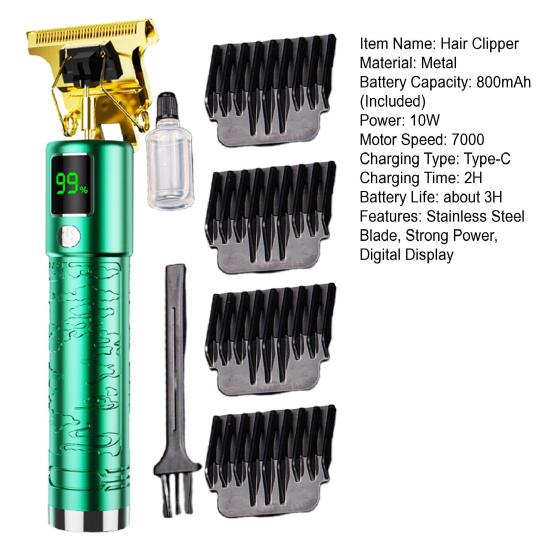 Машинка для стрижки волос с острым лезвием из нержавеющей стали, мощным цифровым дисплеем, длительным временем ожидания, низким уровнем шума, электрической беспроводной машинкой для стрижки волос