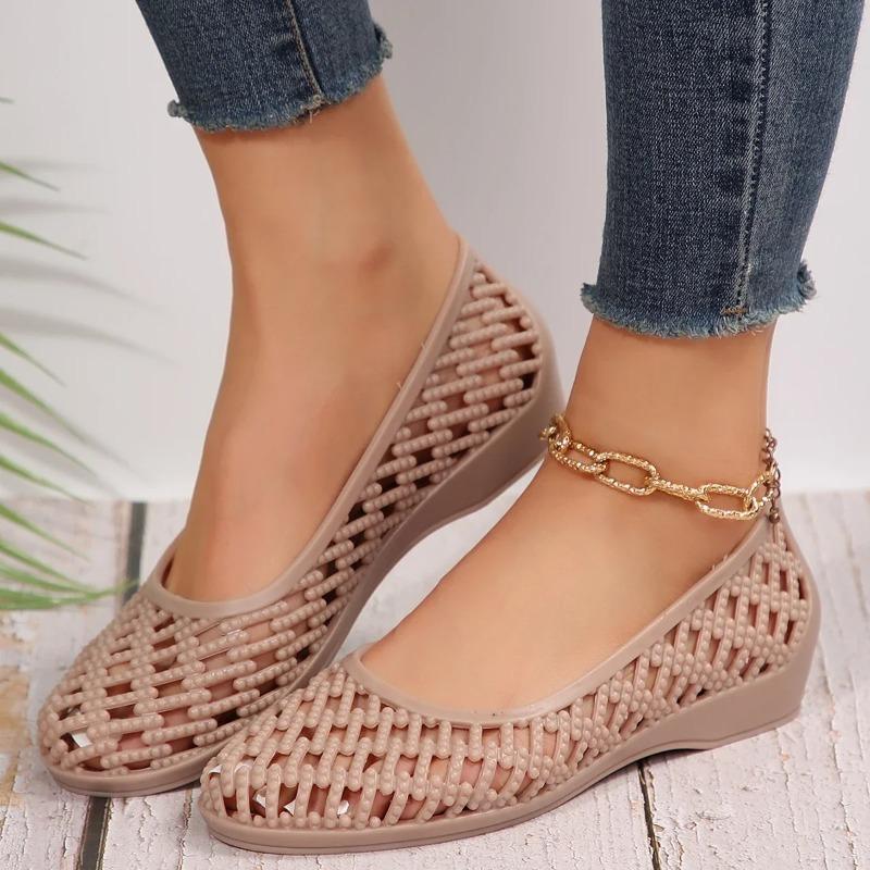 Модные женские туфли на плоской подошве 2024 года, летние дышащие сандалии Baotou Hollow, однотонные простые женские туфли на плоской подошве Zapatos De Mujer