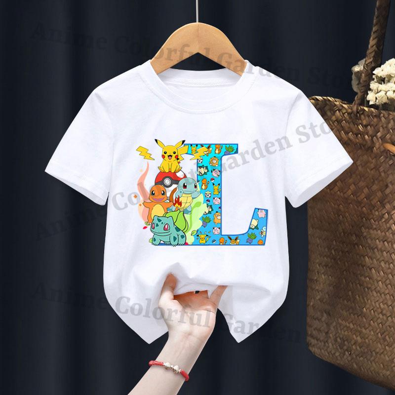 Anime Pokemons Tshirts for Children Pikachu Cartoon Letter Printed Shortsleeved Top Boys Girls Summer Fashion Sports Tshirt