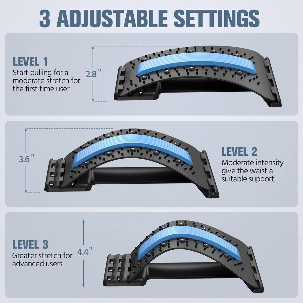 Multi-Level Back Stretching Device & Lumbar Support Massager, Adjustable Spinal Pain Relief for Bed Chair Car Home Office