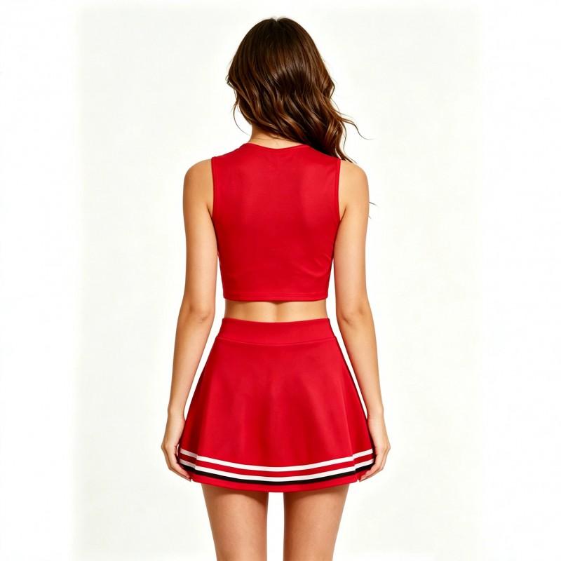 Cheerleading Uniform Set Red White Contrast School Stage Performance Women 18-24 Years