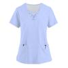 Shortsleeved Womens Vneck Work Fashionable Clothes With Drawstrings And Pockets Solid Color Tops And Protective Clothing