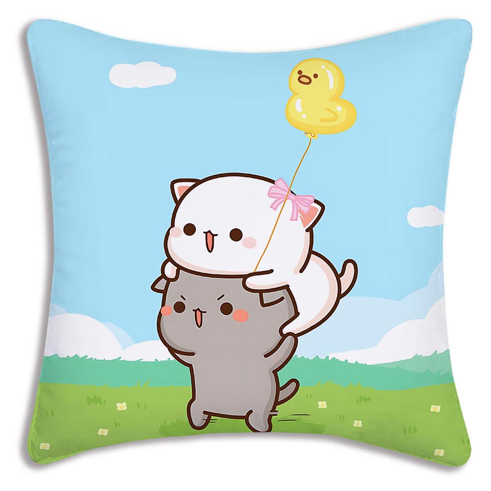 Kawaii Cute Peach Mochi Cat Pillow Covers Cartoon Sofa Decorative Home Double-Sided Printing Short Plush Cute Cushion Cover