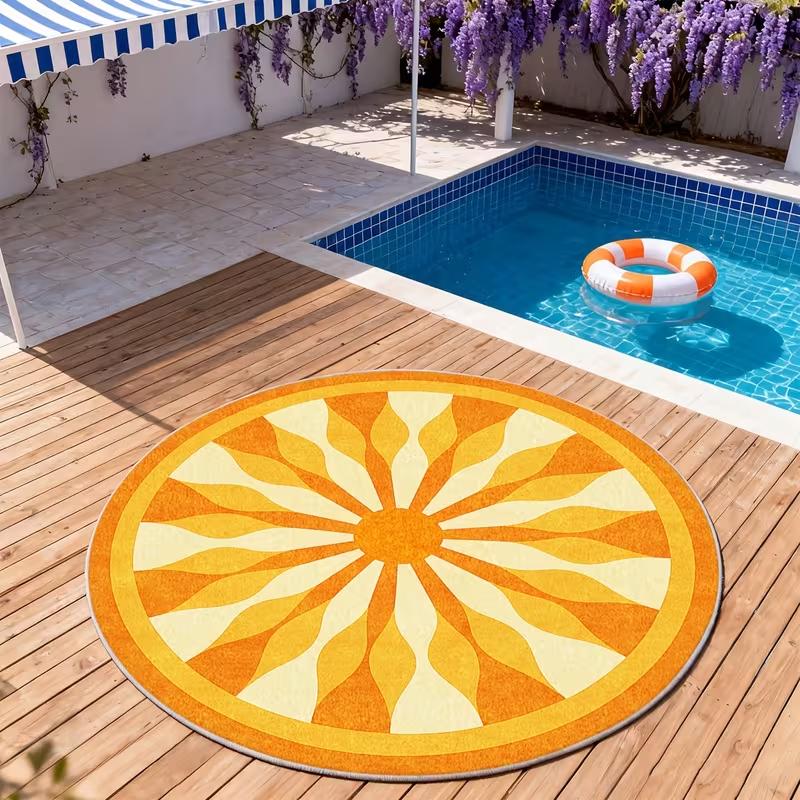 Mid Century Pastel Petal Outdoor Round Rug Abstract Geometric Flower Shape Print Non Slip Carpet Summer Minimalist Decor