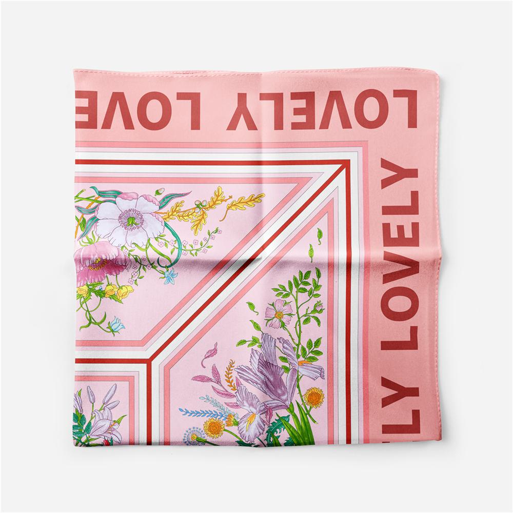 Twill Silk Scarf Woman Floral Painting Square Scarves Wraps Bandana Small Hijab Silk Foulards Tie Headband Neckerchief 53CM