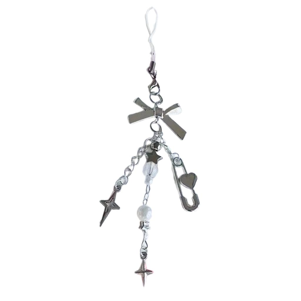 Handmade Angel Wing Phone Pendant Sweet Ribbon Bowknot Keychain Heart Beaded Phone Lanyard Acrylic Keyring Ornament