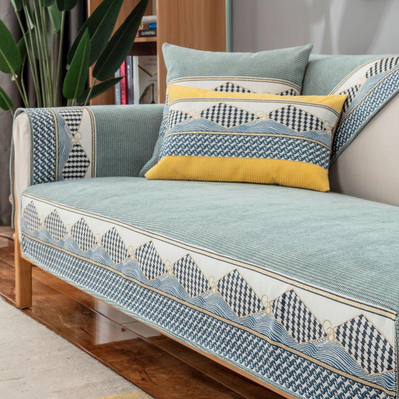 Чехол для дивана из синели для гостиной, нескользящий диван, полотенце, жаккардовые чехлы для диванов, 4 сезона, L-образный угловой диван, коврик для сиденья, домашний коврик