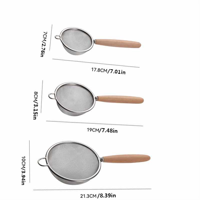 1Pce Stainlesss Steel Fine Mesh Strainer Set Versatile Long-Handle Sieves for Flour Tea Coffee Oil Filtering