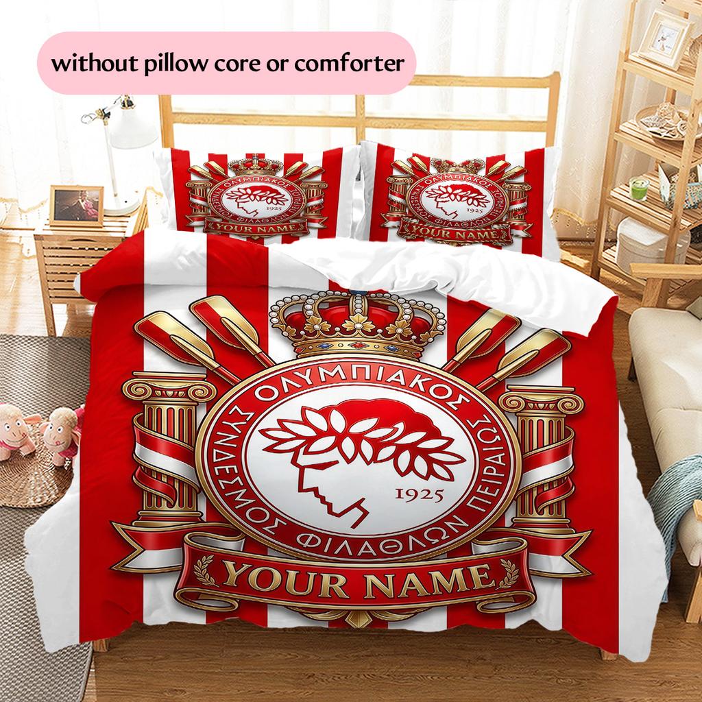 Custom Name Olympiacos2 Pattern Bedding Quilt Set Home Decoration Gift (1 * duvet cover + 2 * pillowcase without core)