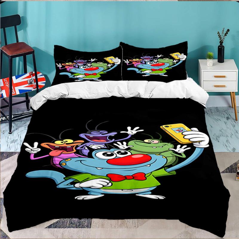 3PCS Oggy Bedding Set,Including 1pc Duvet Cover And 2pcs Pillowcases Perfect for Bedroom, Dormitory, Large size Fan Christmas gift