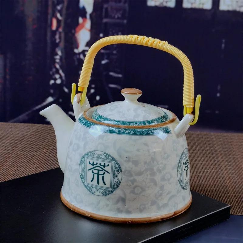 Бытовой фарфоровый чайник, керамический большой вместительный горшок для прохладной воды, большой синий и белый фарфоровый горшок с петлевой ручкой в ​​стиле ретро