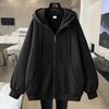 Fleece-Lined Cardigan Hoodie for Autumn/Winter - Loose Fit Sporty Style with Zipper
