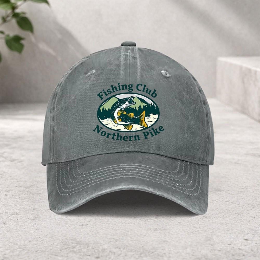 Northern Pike Fishing Club Washed Baseball Cap Vintage Outdoor Sports Adjustable Hat