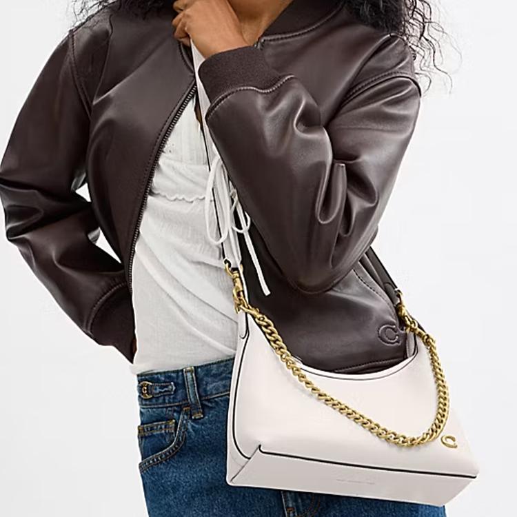 Coach Juliet 25 Logo Zip Closure Leather Shoulder Tote Bag Medium Women handbags Chalk CW640-B4HA