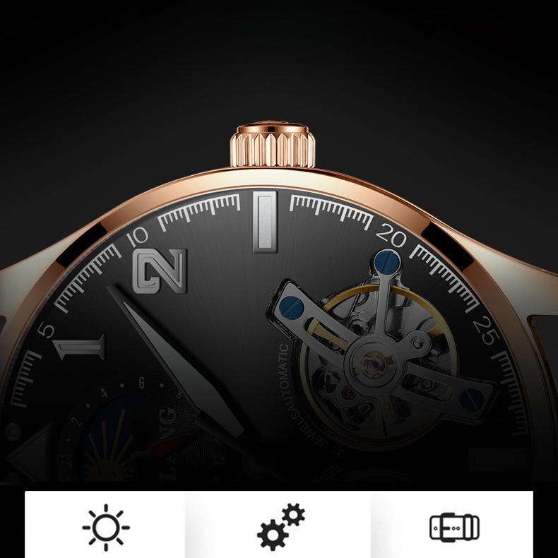 AILANG Мужские часы Новые тенденции Полые Ellow Boil Механические часы Мужские полностью автоматические часы