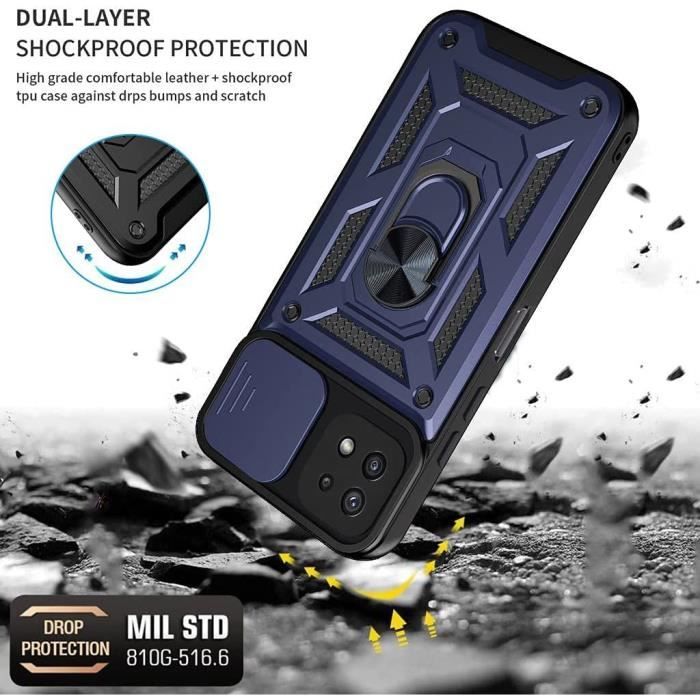 Coque de Téléphone - BOOLING - pour Samsung Galaxy A22 5G - Rigide - Bleu Marine - 2 Verres Trempés