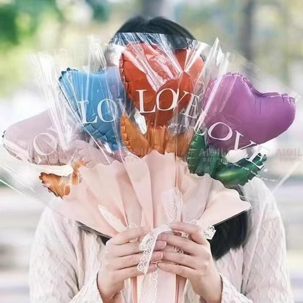 5/10Pcs Flower Shape Love Heart Balloons Aluminum Foil Balloon Bouquet  Mother's Day