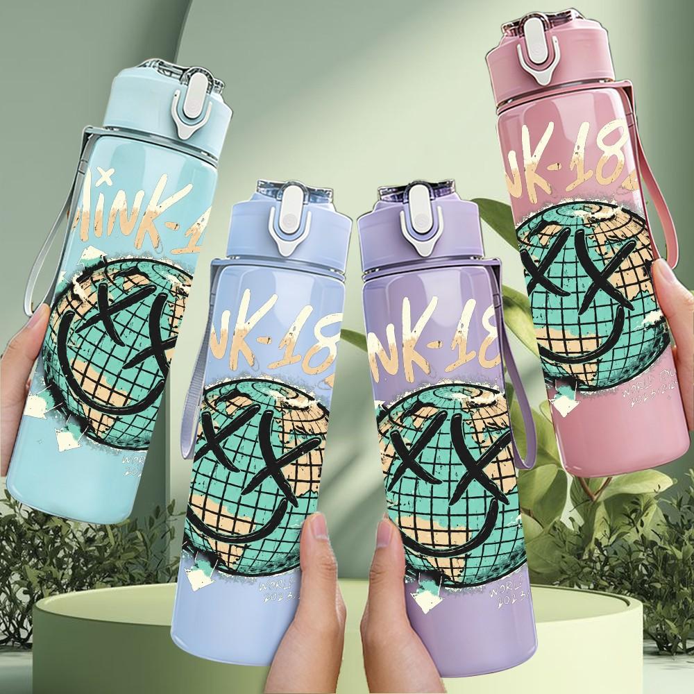 1PC Blue Globe Planet 750ml sports water bottle leakproof straw lid outdoor office home