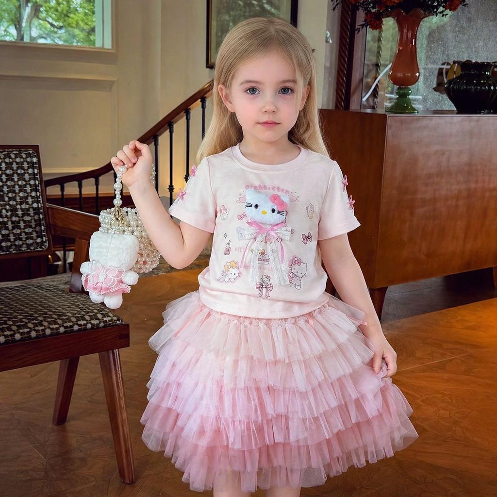 Girls Summer Lightweight Cartoon Short Sleeve T Shirt Cute Princess Top