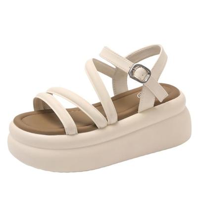 Модные римские сандалии для отдыха 7,5 см, женские, лето 2024 г., новые сандалии на высоком каблуке и платформе с клипсой, женские, нескользящие, с открытым носком, пляжная обувь