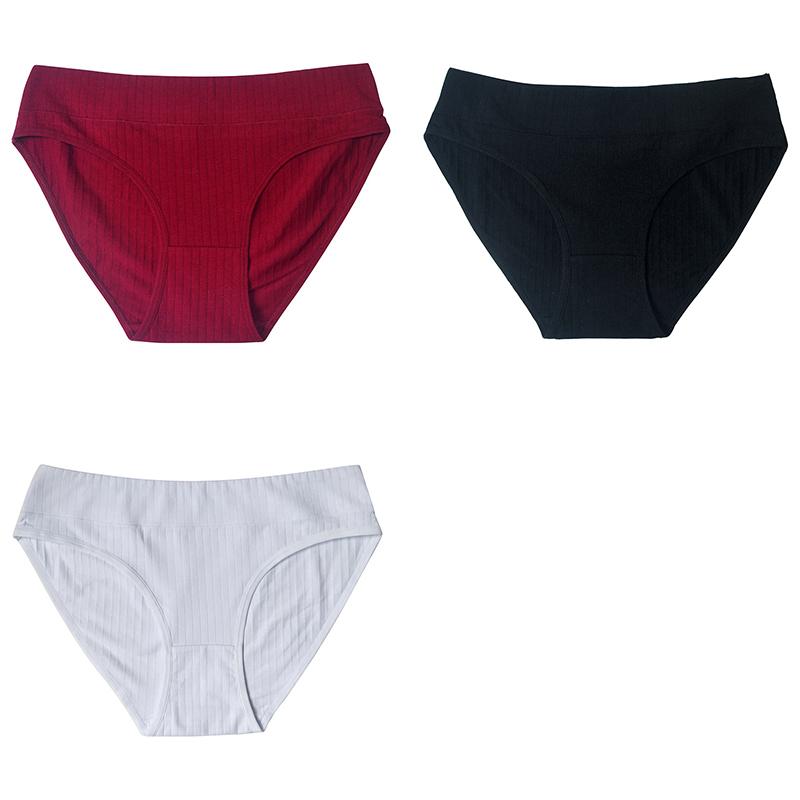 Женские хлопковые трусы, 3 шт./упак., женское нижнее белье, однотонные трусы со средней талией, удобные трусики для девочек