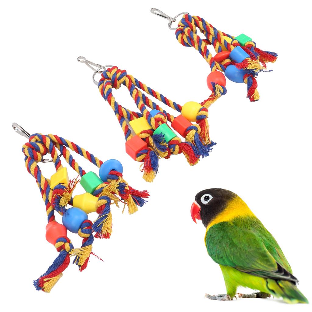 Игрушка для жевания птиц, цветная хлопковая веревка, пластиковые бусины, веревка для укусов для маленьких попугаев