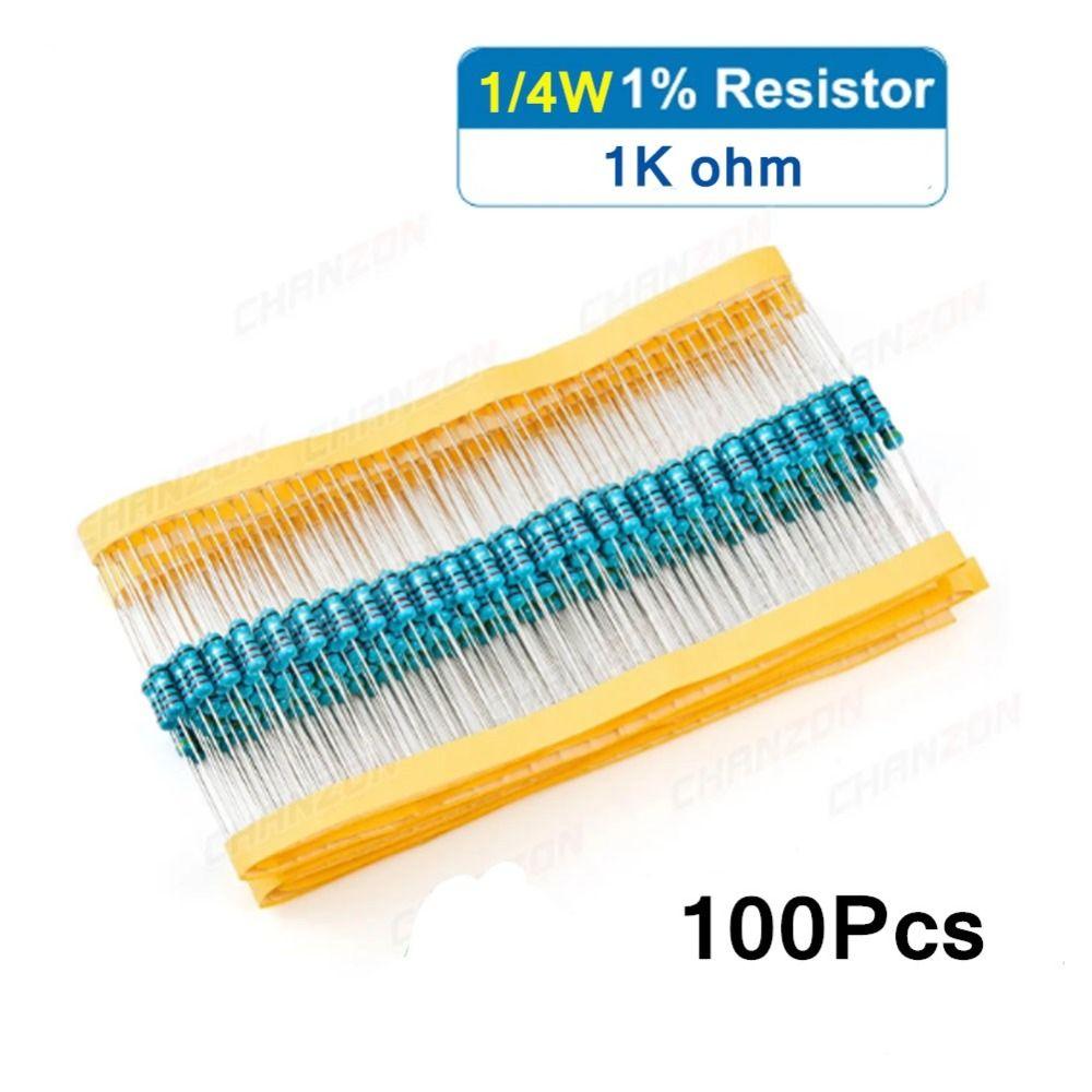 100PCS 1000 Ohm 1k Ohm Resistor High-precision 1/4W Resistors Metal Film Resistor Electronics