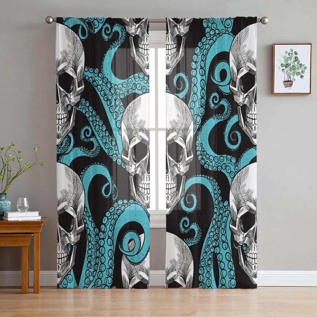 Terror Skull Sheer Curtains Living Room Window Tulle Curtains For Bedroom Kitchen Home Decoration Voile Drapes