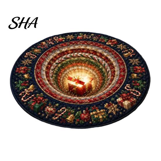 Soft Crystal Velvet Carpet Round Christmas 3D Rug, Optical Illusion Area Santa Claus Gnome Quilted-Like Comfortable Barefoot Floor Mat Anti-slip