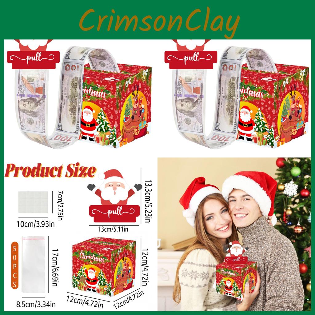Red Christmas Santa Paper Money Box Festive Celebration Decor And Gift Giving