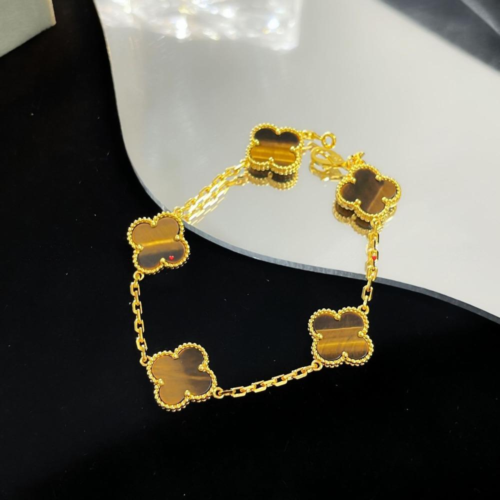 Браслет «Четырехлистный клевер» с пятью цветками, версия High, натуральный фиолетовый халцедон, лазерная CNC-резьба, 18 карат, не тускнеющий, женский браслет