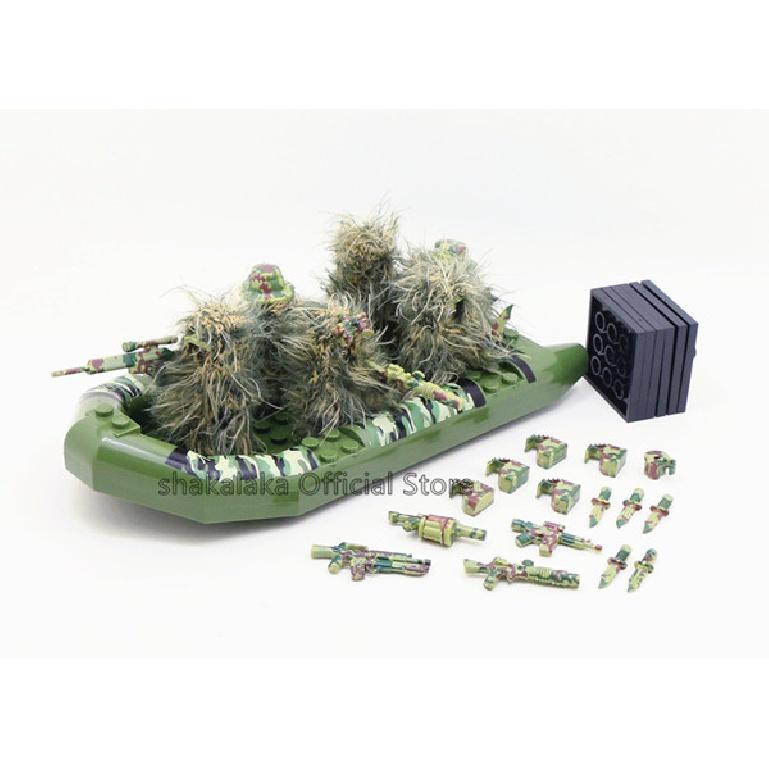 6 шт. военный костюм Ghillie, лодка, камуфляж, солдат, армия WW2, спецназ, сделай сам, строительные блоки, фигурки, развивающие игрушки, подарок для мальчиков