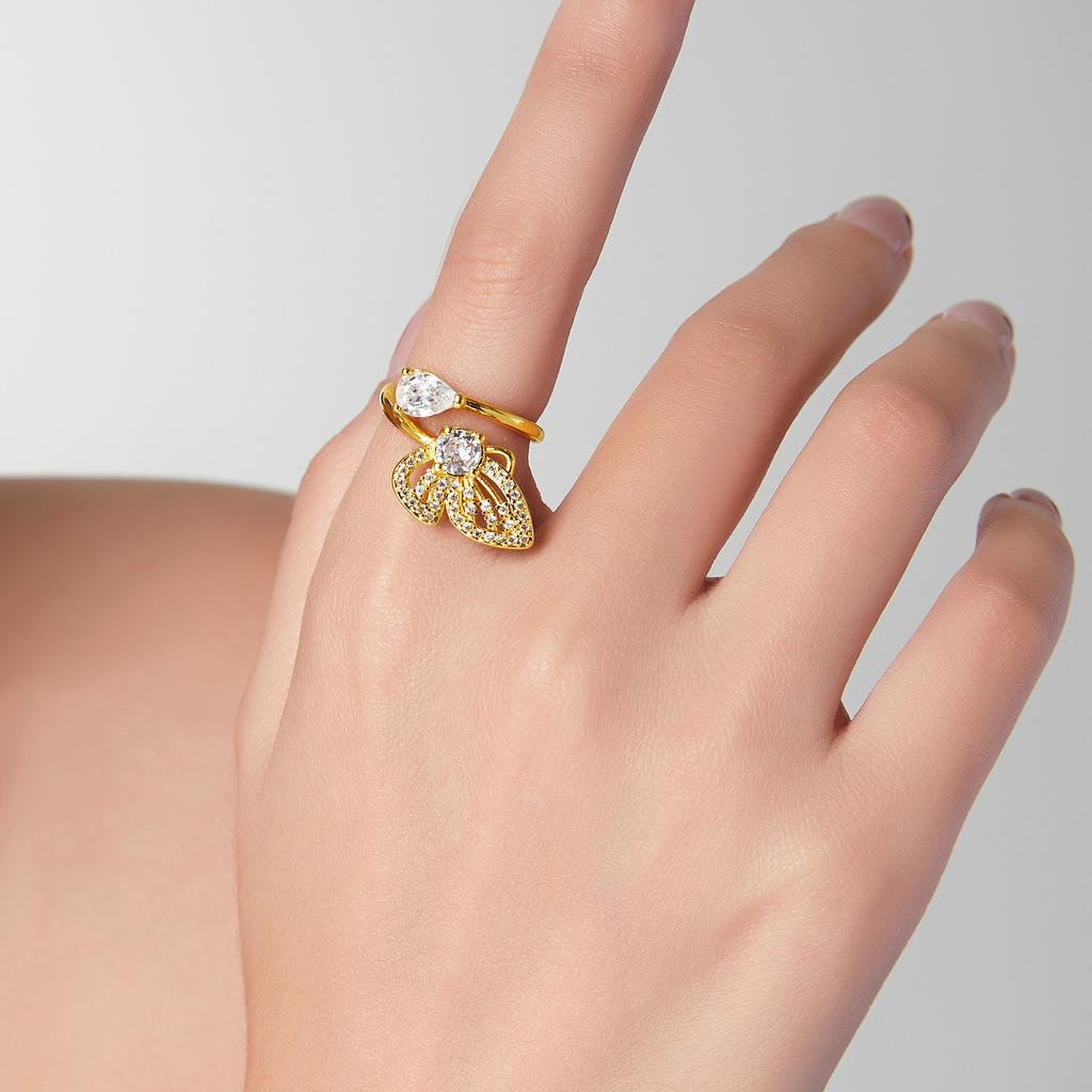 Креативное инкрустированное циркониевое кольцо-бабочка Niche Light Luxury Copper Golded Ring для указательного пальца
