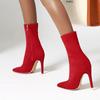 Узкие гольфы, сапоги, эластичные, флок, синие, красные, черные, на высоком каблуке, туфли для вечеринок, женские, большого размера, модные, осенние, ботильоны, женские