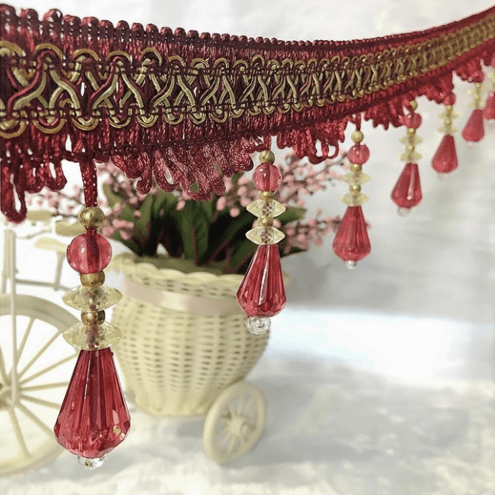12M Woven Texture Tassel Lace Trim Crystal Hanging Beads Chain Tassel Ribbon Curtain Decor