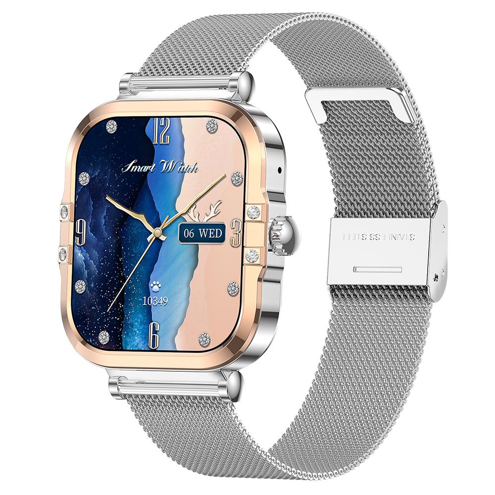 HK82 1,75-дюймовый AMOLED квадратный экран NFC умные часы монитор здоровья наручные часы, стальной ремешок