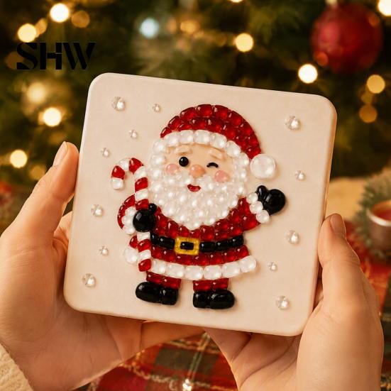 Family Activity Kit Christmas Mosaic Art Kit, DIY Sea Glass Santa Creative Leisure Projects Reindeer Artwork Craft for Home Decor, Handmade