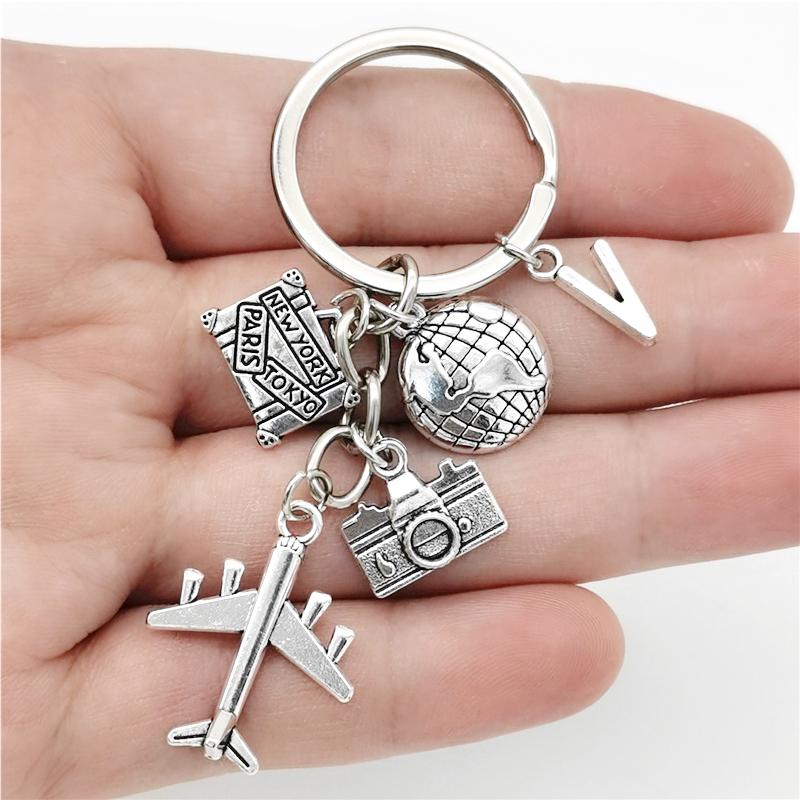 26 Букв Самолет Брелок Подвеска Самолет Брелок Земля Камера Шарм Брелок Лучшие Друзья Путешествия Ювелирные Изделия Подарки