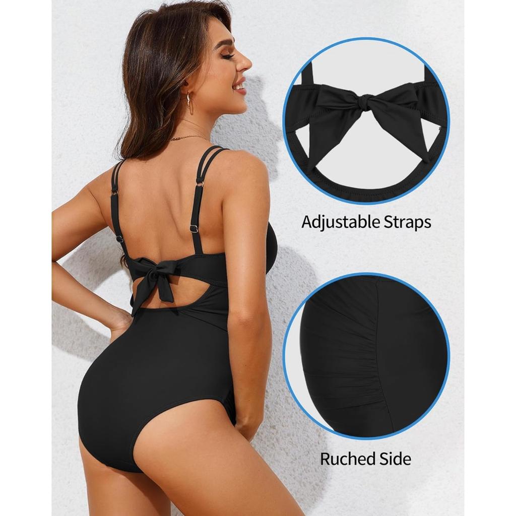 CHARMLEAKS Купальник для беременных с отделкой гребешком, цельный купальный костюм для беременных с v-образным вырезом и рюшами, купальник с вырезом и завязкой на спине