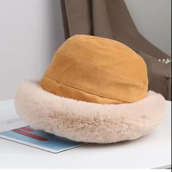 Hat Women's Winter All-match Net Red Plus Cashmere Lamb Hair Fisherman Hat Leisure Wide Brim Warm Plush Basin Hat