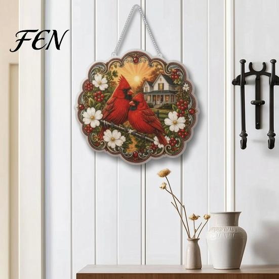 Craft Kit With Pen And Wax Cardinals & Sunrise Diamond Painting DIY Kit, Acrylic Diamonds Hanging Decoration with For Adults Pre-Printed Pattern