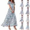 Женские летние платья Повседневные платья макси с короткими рукавами Милые макси-платья с цветочным принтом Платья для гостей свадьбы Шифоновые струящиеся платья