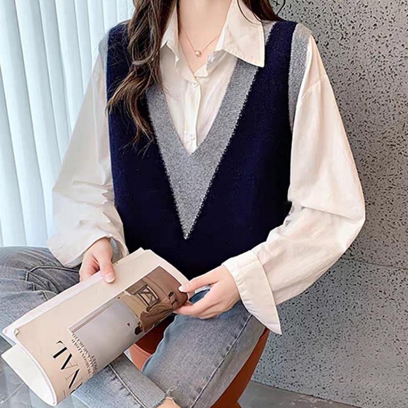 Женский жилет, трикотажный жилет с V-образным вырезом, свободный повседневный свитер без рукавов, майка, модные универсальные трикотажные жилеты