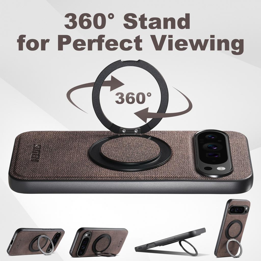 SUTENI G3 Магнитный чехол с вращающимся кольцом-подставкой для Google Pixel 10/10 Pro, текстура джинсовой ткани, задняя крышка для телефона из ПУ и ТПУ