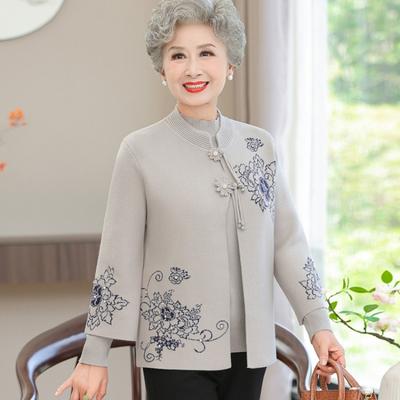 Осенний кардиган-свитер для бабушки, одежда для пожилых женщин, женский костюм-двойка, пальто для мамы 0 лет