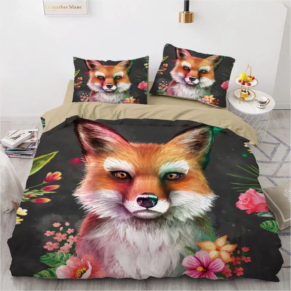 3D Print Snow Pet Cat,Wolf, Fox,Hedgehog Double Single Bedding Set For Kids Winter Duvet Cover Sets Home Housse De Couette 2024