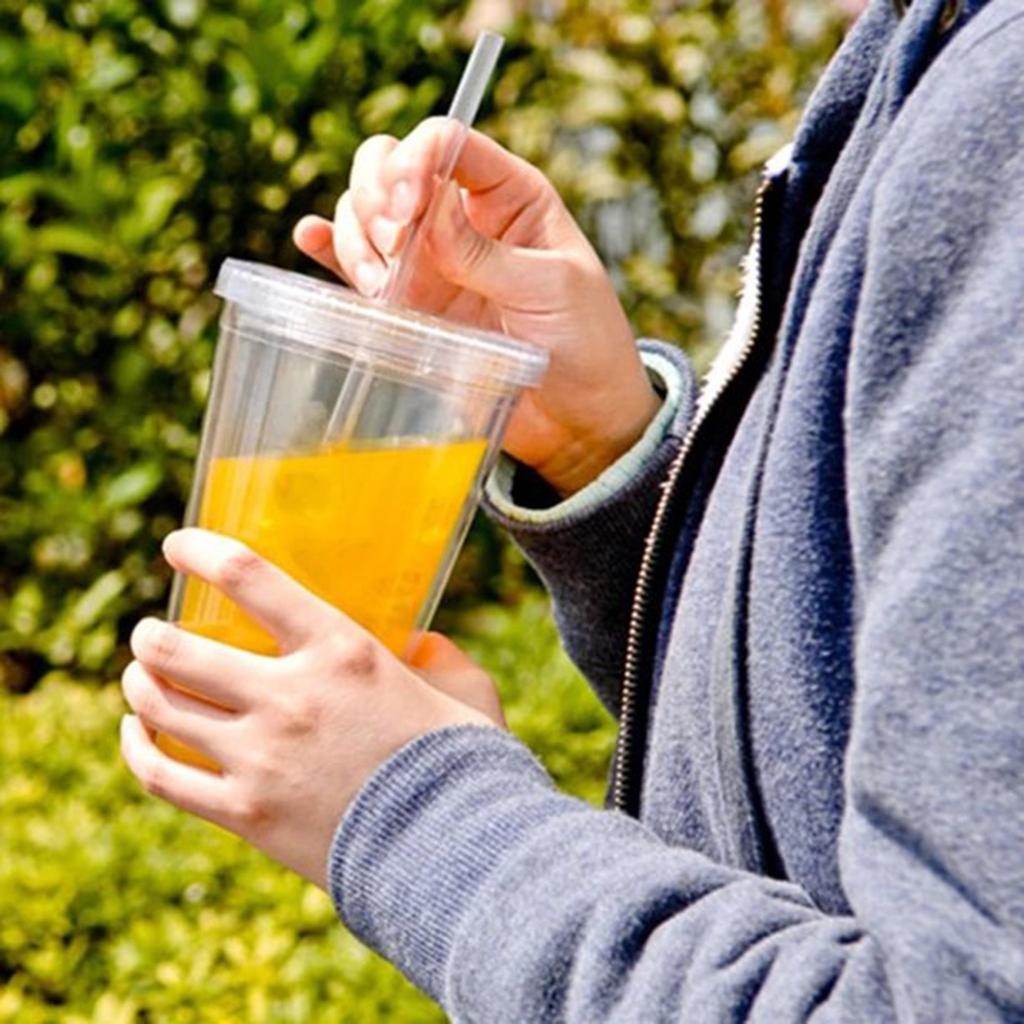 Двухслойная прозрачная пластиковая чашка для воды на 16 унций Портативная двухслойная соломенная чашка