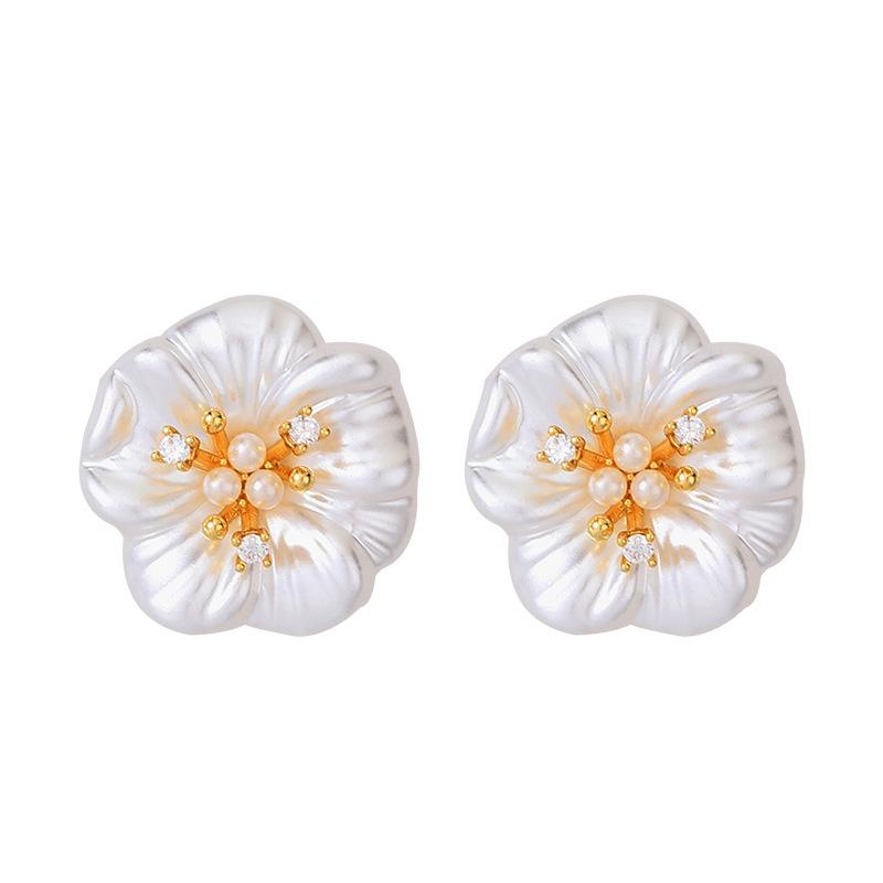 Супер-фея сладкий темперамент фееричный стиль краска бриллиант жемчуг тычинка цветок пусеты легкая роскошь высококачественные серьги